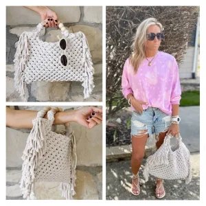 Accueil 18 Sac en macramé avec franges beige