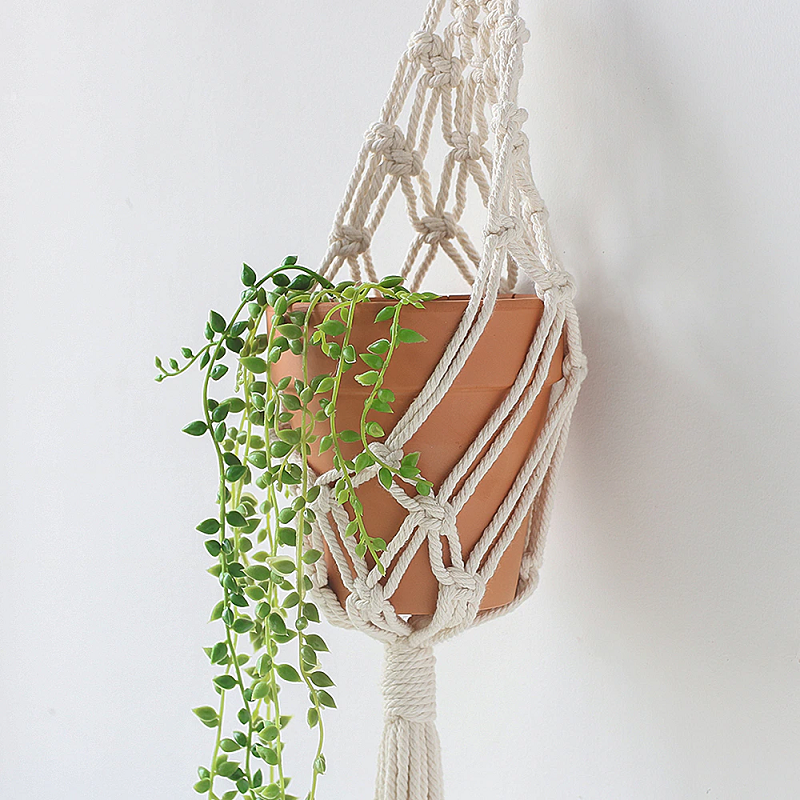 Lot De 4 Suspensions Macramé Pour Plantes - Tissées Main, Corde Coton, Longueurs 81 à 110 Cm, Avec Crochets